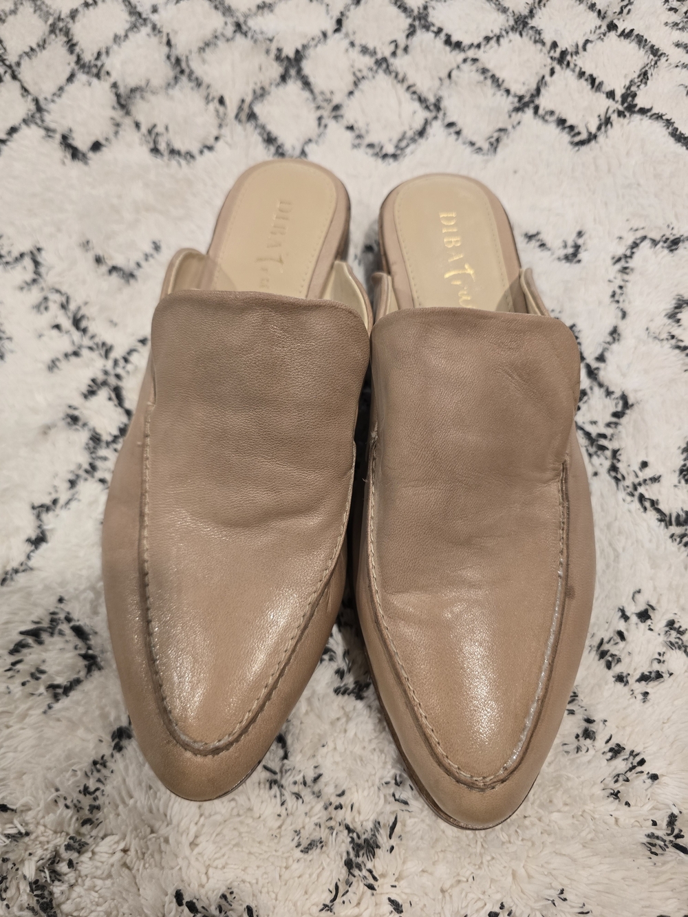 Leather Pointed-Toe Slip-On Mules in Taupe